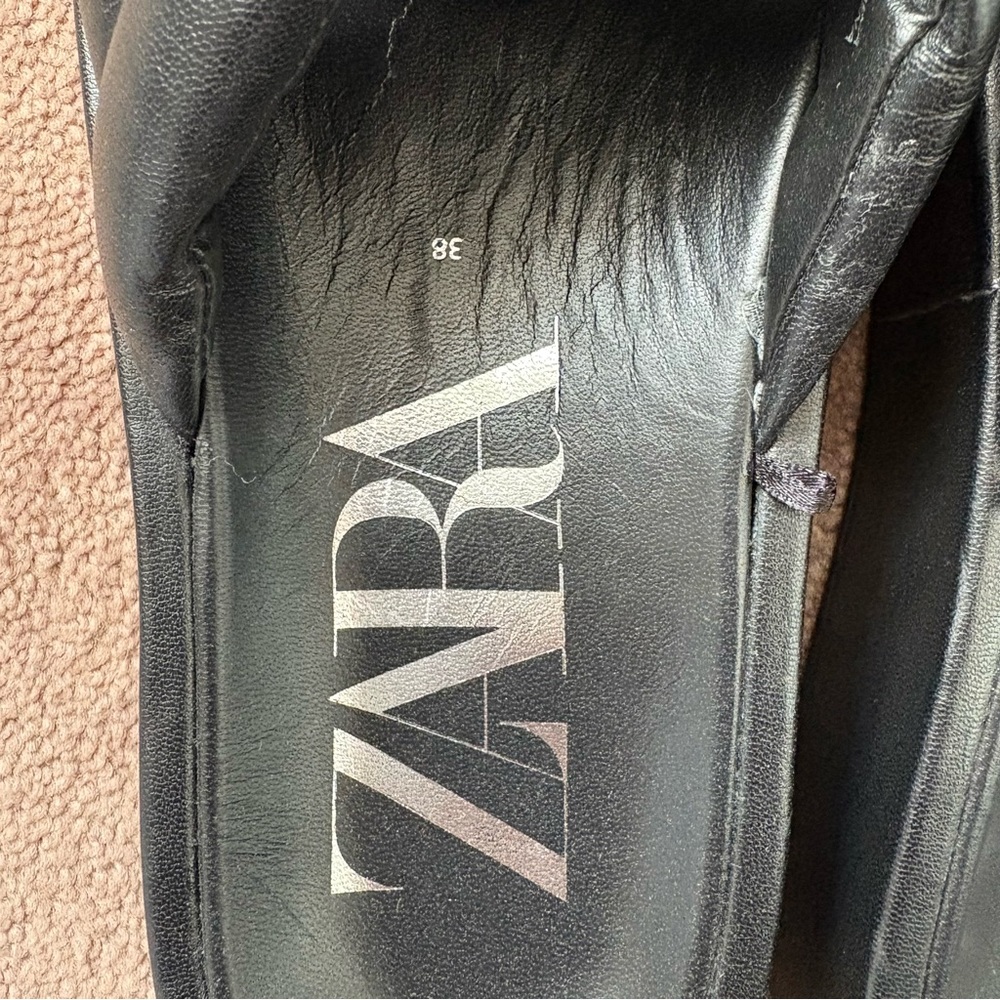 Zara Genuine Leather Platform Black Criss-Cross Slides - Picture 5 of 6